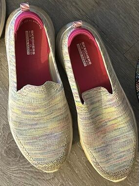 Skechers Multicolor Knit Slip-On Sneakers with Pink Insole